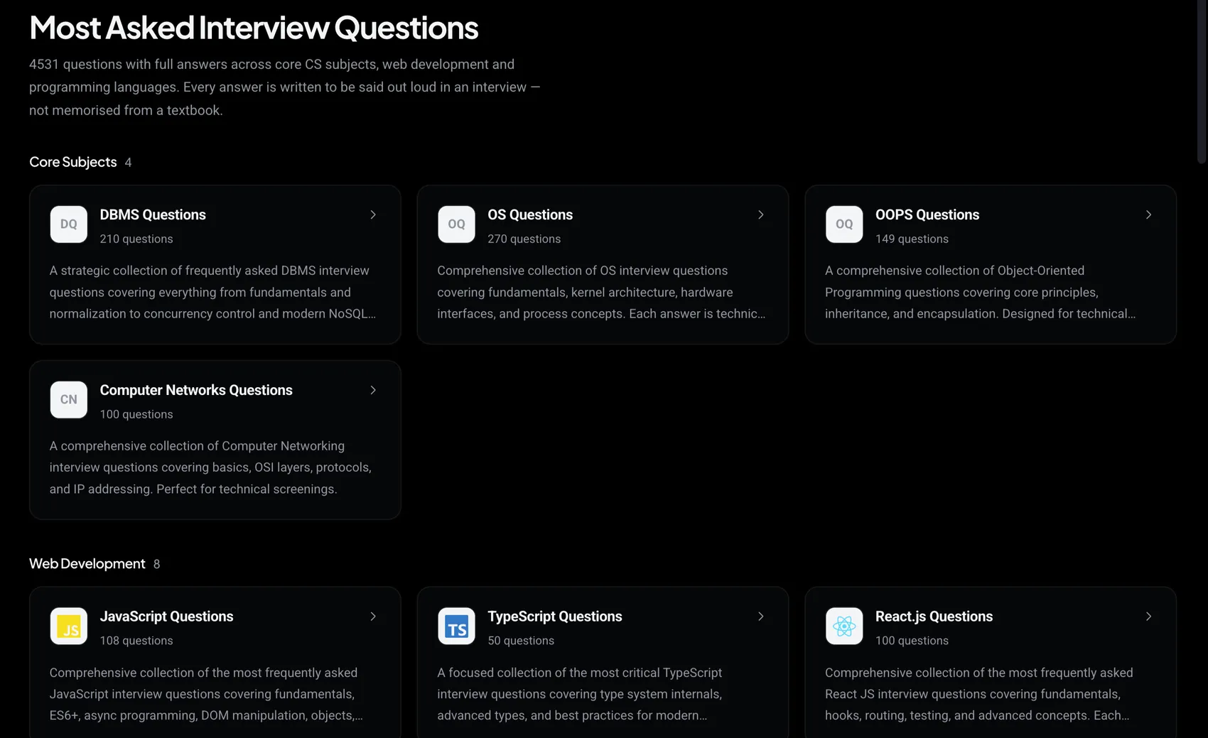 The Interview Questions page in crackalgo